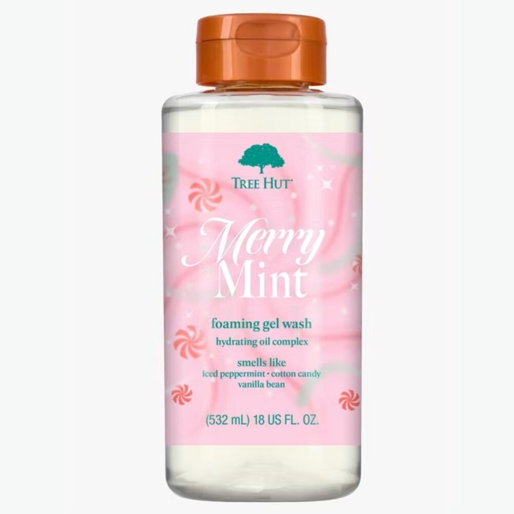 Tree Hut NWT Merry Mint Foaming Gel Wash, a moisturizing body wash.